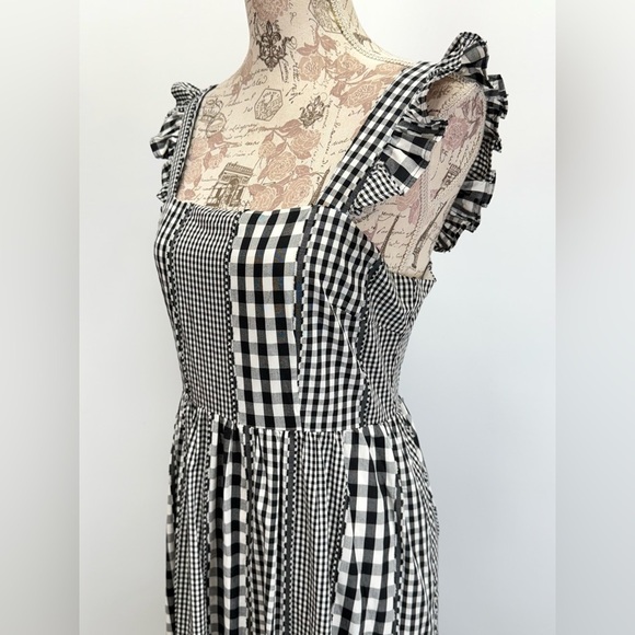 CROSBY by Mollie Burch Black and White Gingham ruffle strap midi dress size S - Picture 6 of 16